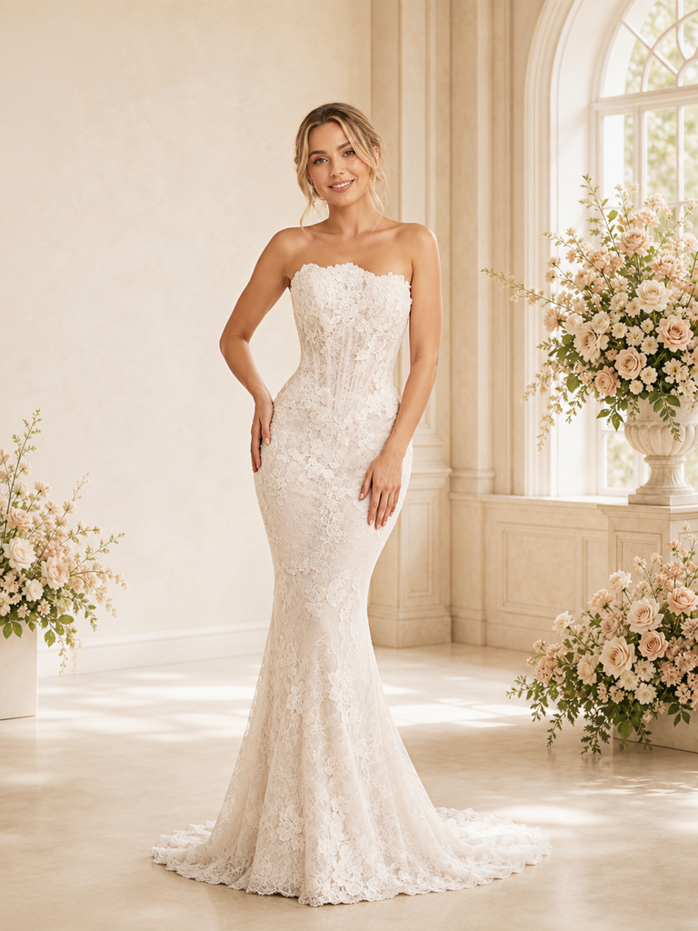 ChicSew Modern Sweetheart Sleeveless Mermaid Lace Tulle Maxi Wedding Dress