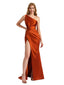 Elegant One Shoulder Side Split Mermaid Long Satin Bridesmaid Dresses Online