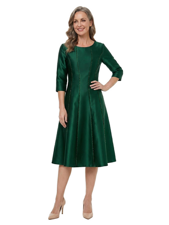 ChicSew 3/4 Sleeve Jewel Neck Tea-Length A-Line Satin Mother Of The Groom Dresses Classic Chic