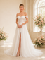 ChicSew Elegant A-Line Side Slit Lace Tulle Off The Shoulder Boning Floor-Length Wedding Dresses With Train
