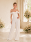 ChicSew Modern Off The Shoulder Crepe Ruching Floor-Length Wedding Jumpsuit