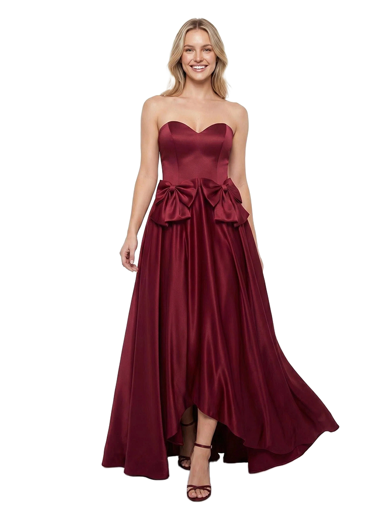 ChicSew Strapless Soft Satin A-Line Bow Knot High-Low Bridesmaid Dresses