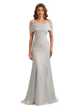 Sexy Soft Satin Cold Shoulder Mermaid Unique Long Bridesmaid Dresses