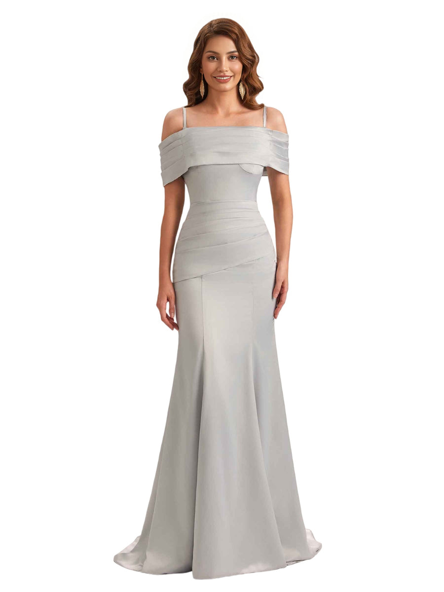 Sexy Soft Satin Cold Shoulder Mermaid Unique Long Bridesmaid Dresses