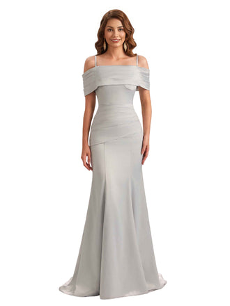 Sexy Soft Satin Cold Shoulder Mermaid Unique Long Bridesmaid Dresses