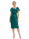 Chicsew Elegant Cape Sleeves Bow Knot Satin Sheath Mother Of The Bride Dress