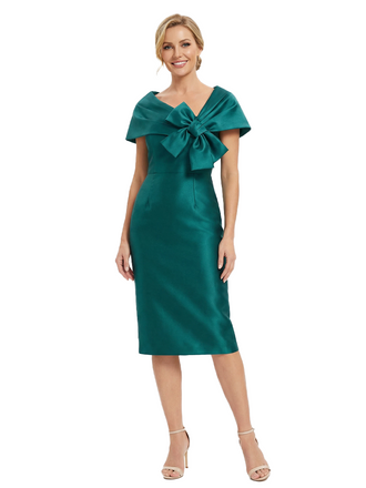 Chicsew Elegant Cape Sleeves Bow Knot Satin Sheath Mother Of The Bride Dress
