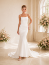 Chicsew Fancy Spaghetti Straps Sleeveless Mermaid Crepe Long Wedding Dress