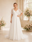 ChicSew Elegant A-Line Lace Chiffon Short Sleeves V-Neck Wedding dresses Online