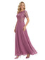Classy Short Sleeves Jewel Lace Applique Chiffon A-Line Mother of The Bride Dresses
