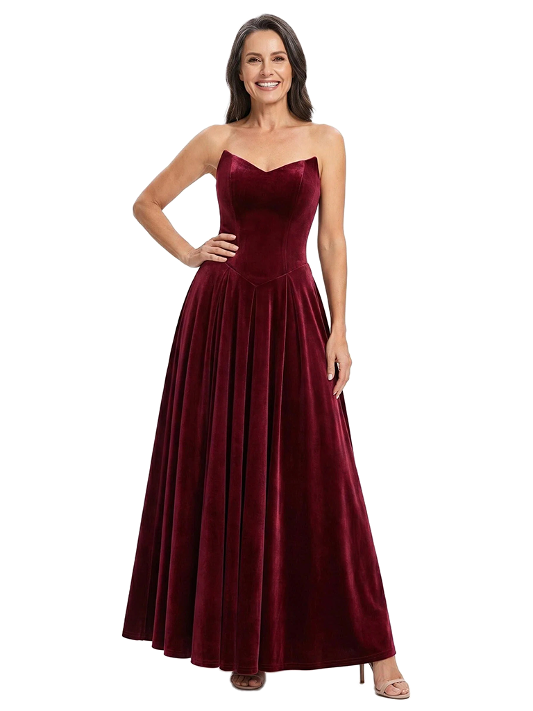 ChicSew Sweetheart Strapless Velvet A-Line Mother Of The Bride Dresses With Pleats