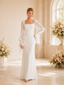 Modern Classy Sheath Floor-Length Square Neck Lace Long Puff Sleeve Crepe Wedding Dresses
