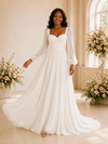 ChicSew Elegant Sweetheart Long Sleeves Pleats Chiffon A-Line Maxi Wedding Dress
