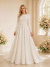 ChicSew Elegant Classy Long Sleeves Crepe A-Line Pleated Maxi Wedding Dress With Belt