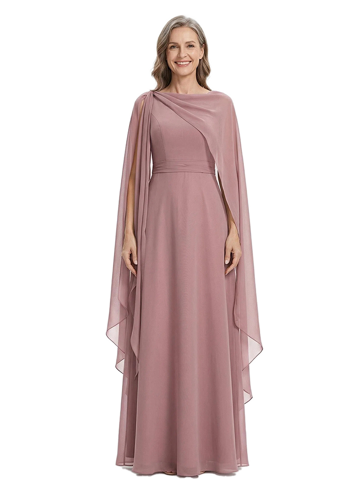 ChicSew Elegant Cape Sleeve Chiffon Mother of The Bride Dress A-Line Maxi Gown Formal Wedding Attire