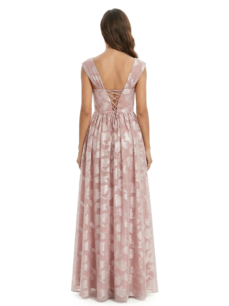 ChicSew Elegant Burnout Chiffon Square Neck A-Line Floor-Length Evening Dresses For Women