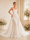 ChicSew Unique Elegant Square Neck Mermaid Lace Tulle Maxi Wedding Dress With Satin Overskirt