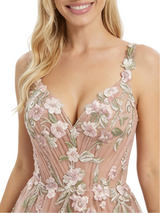 ChicSew Unique Floral Lace Tulle Prom Gown Lace Up Back A-Line Evening Dress
