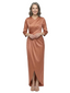 ChicSew Fancy V-Neck 3/4 Sleeves Ruched Silky Satin Sheath Mother Of The Groom Evening Gowns