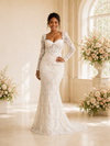 ChicSew Fancy Sweetheart Lace Appliques Long Sleeves Mermaid Maxi Wedding Dress