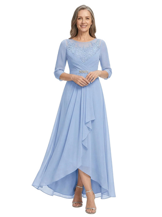 ChicSew Elegant Chiffon Illusion Lace Ruffle High-Low Mother Of The Groom Gown With Long Sleeves