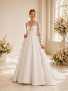 ChicSew Elegant V-Neck Long Sleeves Lace Satin A-Line Long Wedding Dresses With Train