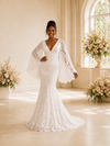ChicSew Romantic V-Neck Long Flutter Sleeves Tulle Lace Appliques Maxi Wedding Dress