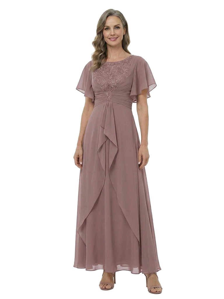 ChicSew Beautiful Flutter Sleeve A-Line Chiffon Mother Of The Groom Gowns With Ruffle