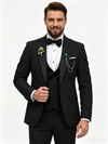 Classic 3 Piece Black Men's Suit with Regular Fit and Sophisticated Peak Lapel