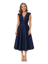 ChicSew Elegant Pleated Satin Mother Of The Bride Dresses V-Neck A-Line Tea-Length Formal Wedding Guest Dress