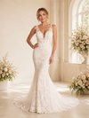 ChicSew Romantic Spaghetti Straps V-Neck Tulle Lace Appliques Maxi Wedding Dress