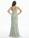 Elegant One Shoulder Mermaid Long Satin Floral Formal Dresses For Women