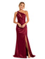 ChicSew One Shoulder Soft Satin Mermaid Side Slit Long Pretty Floor Length Bridesmaid Dress