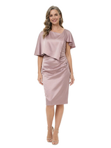ChicSew Fancy Cape Sleeve Asymmetric Silky Satin Sheath Mother Of The Groom Evening Gowns