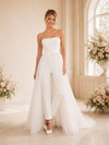 ChicSew Modern Strapless Wedding Jumpsuit With Tulle Long Overskirt