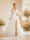 ChicSew Fancy Deep V-Neck Long Sleeves Sequin A-Line Long Wedding Dress