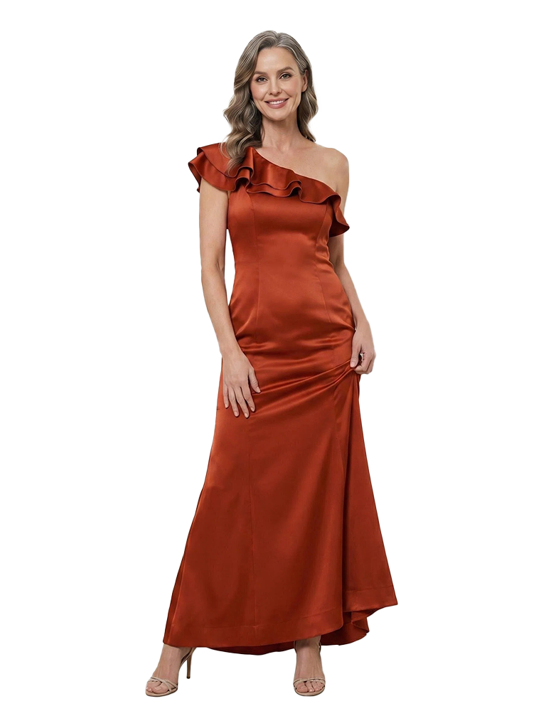 ChicSew One Shoulder Ruffle Satin Ankle Length Mermaid Mother of the Bride Dress