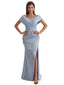 Elegant Cold Shoulder Side Split Mermaid Ruched Satin Long Bridesmaid Dresses Online