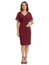 ChicSew Mother Of The Bride Cocktail Dresses Chiffon Knee-Length With Flutter Sleeves