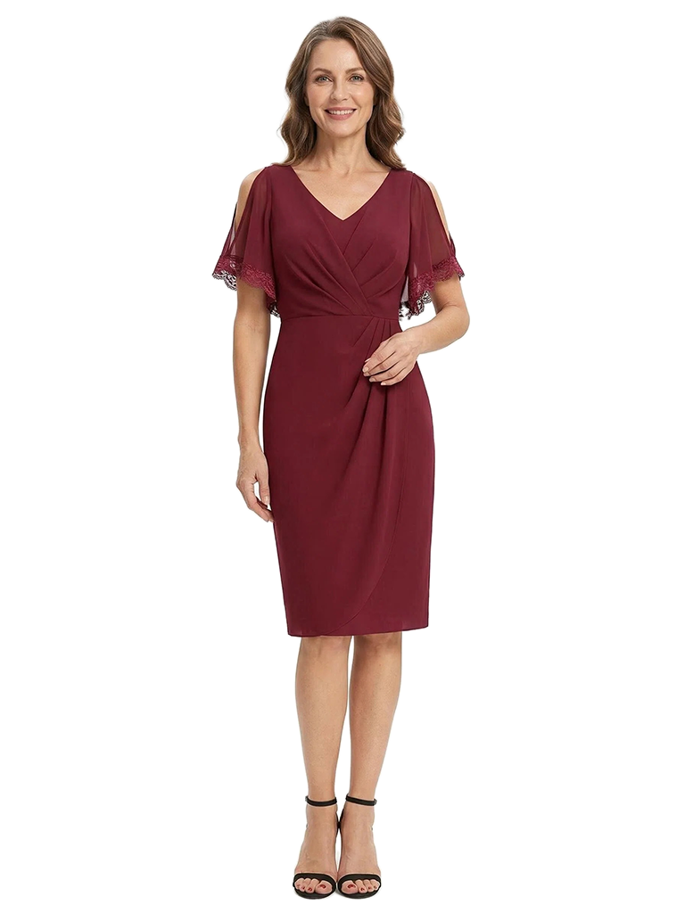 ChicSew Mother Of The Bride Cocktail Dresses Chiffon Knee-Length With Flutter Sleeves
