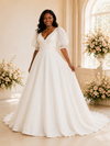 ChicSew Elegant V-Neck Short Sleeves Chiffon Maxi Wedding Dress With Lace Appliques