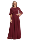 ChicSew Scoop Cape Sleeve Beaded Floor Length Chiffon Romantic Mom Of The Groom Dresses