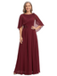 ChicSew Scoop Cape Sleeve Beaded Floor Length Chiffon Romantic Mom Of The Groom Dresses