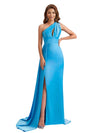 Sexy One Shoulder Soft Satin Mermaid Side Slit Pretty Long Bridesmaid Dresses Online