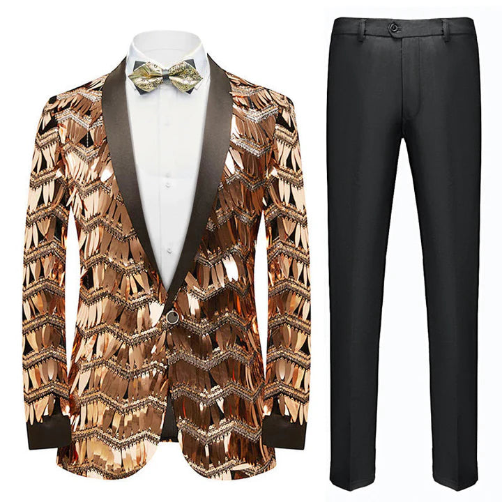 Men's Fashion Tuxedo Jacket Tassels Sequin Rose Gold CN446