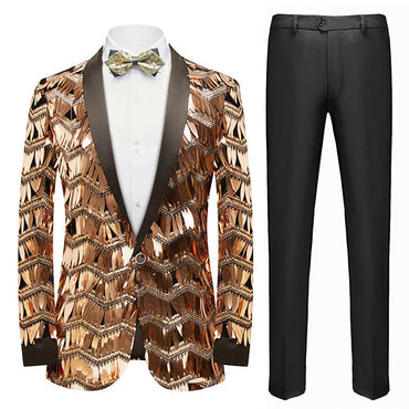 Men's Fashion Tuxedo Jacket Tassels Sequin Rose Gold CN446