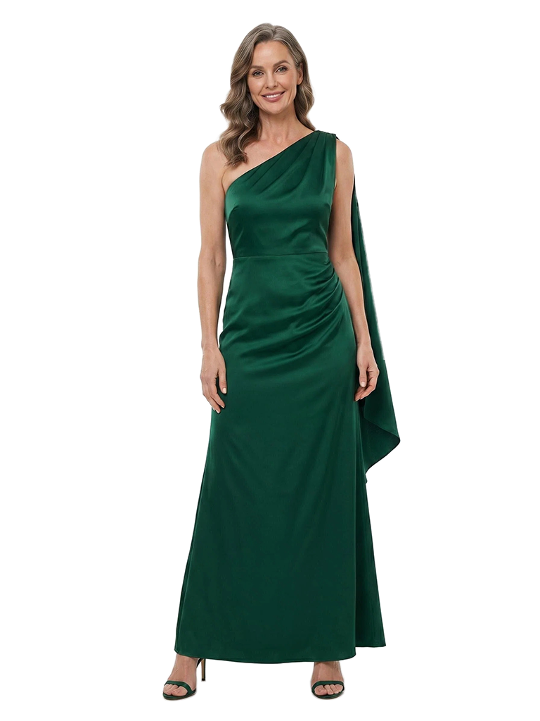 ChicSew One Shoulder Satin Ankle Length Mermaid Mother of the Bride Dress With Capelet Detail