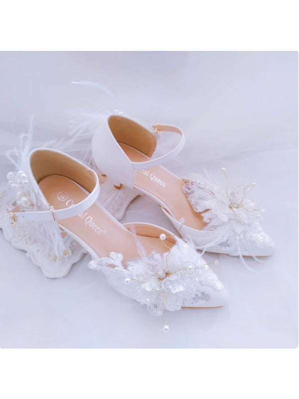 Women's Wedding Shoes Decorative Heel Wedding Heels Bridal Shoes With Beading WS0012