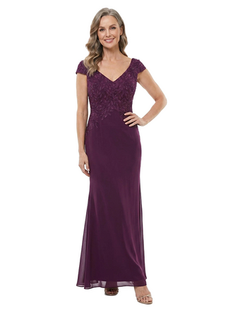 ChicSew V-Neck Lace Applique Cap Sleeve Chiffon Mermaid Mother of the Bride Dress
