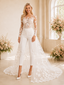 ChicSew Modern Illusion Long Sleeves Two Piece Lace Tulle Wedding Outfit With Overskirt